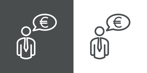 Icono plano lineal hombre con símbolo euro en globo en fondo gris y fondo blanco
