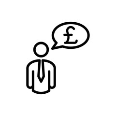 Icono plano lineal hombre con símbolo libra en globo en color negro