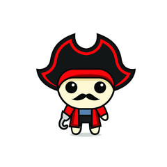 cute kawaii pirate character logo icon design vector illustration