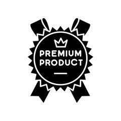Fototapeta na wymiar Premium product black glyph icon. Top class product and service, brand equity silhouette symbol on white space. Royal class, best, superior goods badge with crown vector isolated illustration
