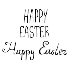 "Happy Easter" hand sketched lettering in two types. Black text isolated on white. Vector illustration. Design for holiday greeting card, invitation template. Happy Easter typography background.