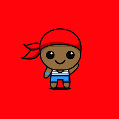 cute kawaii pirate character logo icon design vector illustration