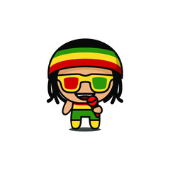 cute kawaii Rasta reggae character logo icon design vector