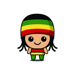 cute kawaii Rasta reggae character logo icon design vector