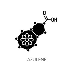 Obraz premium Azulene black glyph icon. Scientific compound. Chemical skincare formula. Blue pigment. Molecular structure. Atomic chain. Silhouette symbol on white space. Vector isolated illustration