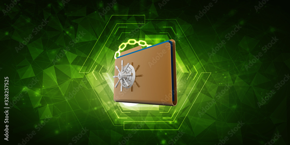 Poster yellow folder and lock. data security concept. 3d rendering