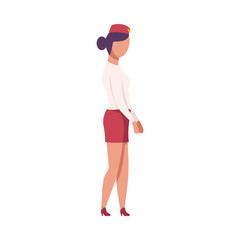 Stewardess in Red Uniform, Profession Air Hostess Flat Vector Illustration