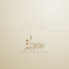 Ramadan kareem islamic greeting background design with lantern and line mosque - vector
