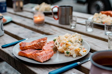 salmon with potato salad
