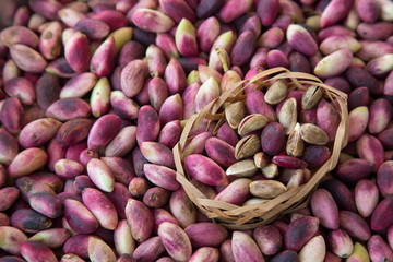Background of fresh pistachio nuts