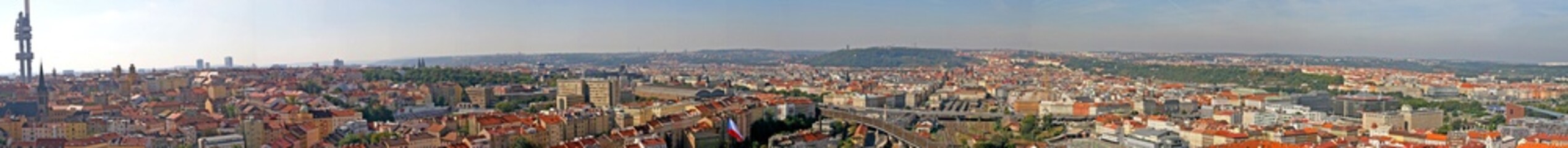 Fototapeta premium Panorama of Prague from the Zizkov district to district Holešovice. View from the observation deck National Monument at Vítkov