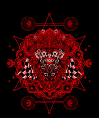 Barong mask with geometric pattern,balinese traditional culture-vector illustration art