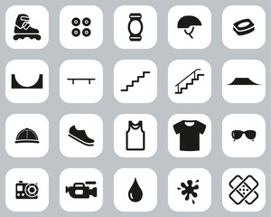 Inline Extreme Sport & Equipment Icons Black & White Flat Design Set Big