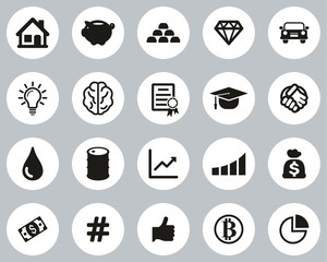 Investment Plan Icons Black & White Flat Design Circle Set Big