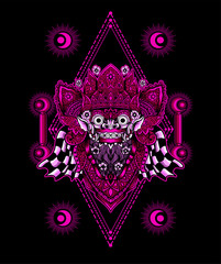 barong head with geometric pattern(balinese traditional culture)-Vector