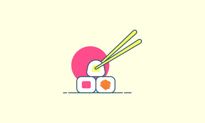 Sushi Rolls Vector Icon Illustration. Chopstick Vector. Flat Cartoon Style Suitable for Web Landing Page, Banner, Flyer, Sticker, Wallpaper, Background