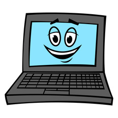 Cartoon laptop character isolated on white background