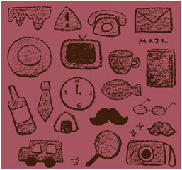 おしゃれなイラスト　クレヨン画　セット