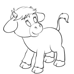 cute calf for coloring, outline drawing, isolated object on white background,