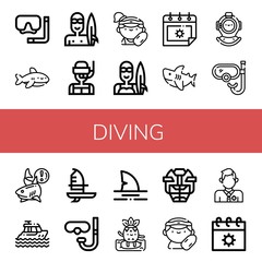 diving simple icons set