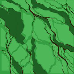 Earthquake. Black cracks on green background. Natural disaster. Modern cataclysm. Pits and depressions. Vector square image for articles and your design.