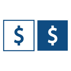 Drawn money. The symbol is located in a square frame. Vector blue icons.