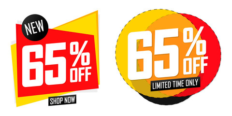 Set Sale 65% off speech bubble banners, discount tags design template, vector illustration