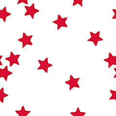 Seamless pattern of Red starfish on white background. Bright illustration in flat style. Marine and summer theme. Good for cover and cute print for kids clothes.