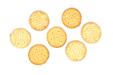several round cookies crackers isolated on white background