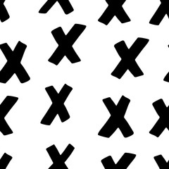 Obraz premium Black and white seamless pattern with cross. Abstract vector illustration. Design for web, textures, card, poster, fabric, textile. Doodle style. Symbols NO.