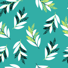 Fototapeta na wymiar Vector seamless tropical pattern with leaves on green background. Floral illustration for textile, print, wallpapers, wrapping.
