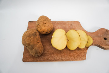 Potato vegetables cut on a tray