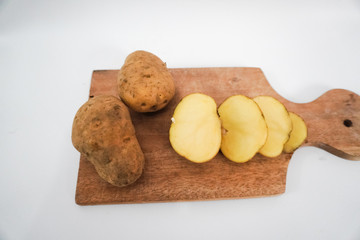 Potato vegetables cut on a tray