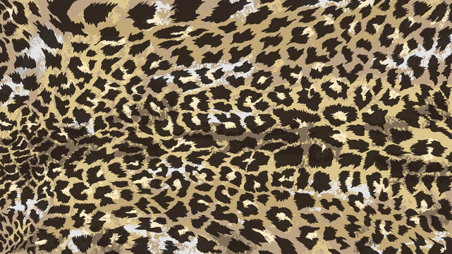 Abstract animal skin leopard pattern design. Jaguar, leopard, cheetah, panther fur. Colored camouflage background. Vector illustration. Isolated on brown background.