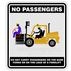 forklift, no passengers, sign and label