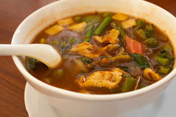 Thai spicy pork curry and mixed vegetables