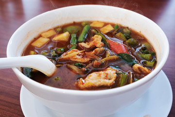 Thai spicy pork curry and mixed vegetables