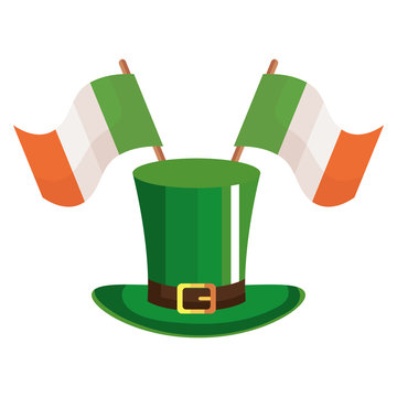 top hat leprechaun with flag ireland design icon