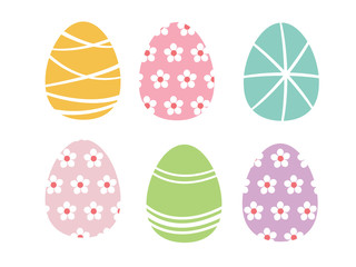 Vector Easter eggs set. Flat style, pastel colours,  floral and line design.