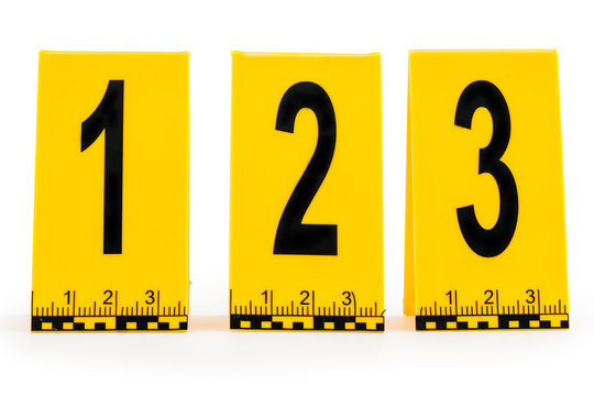 The crime scene marker is isolated on a white background. The concept of crime.