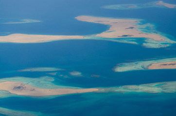 Naklejka na ściany i meble Aerial view of Sinai, Sharm El Sheikh and islands in the Red sea.