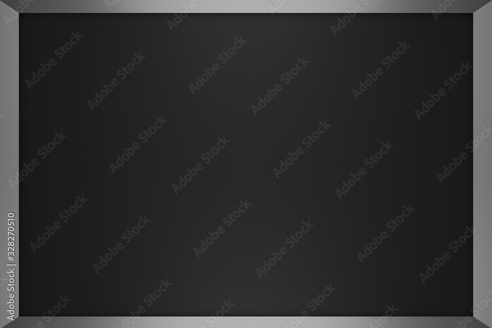 Poster Silver photo frame on dark background with luxury style. Aluminum frame or gallery design. 3D rendering.