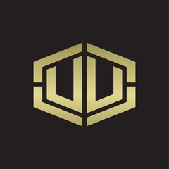 UU Logo monogram with hexagon shape and piece line rounded design tamplate on gold colors