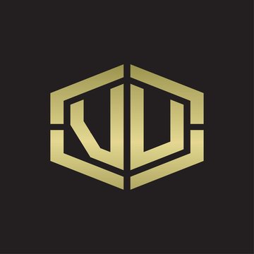 VU Logo monogram with hexagon shape and piece line rounded design tamplate on gold colors