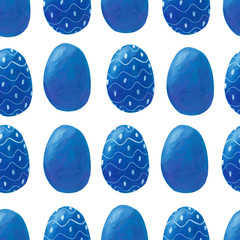 Seamless pattern with pantone blue colored easter eggs with white ornament isolated on white background