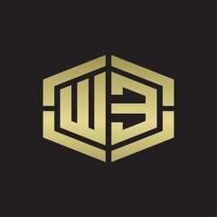 WE Logo monogram with hexagon shape and piece line rounded design tamplate on gold colors