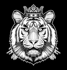 Tiger portrait. Dreamy magic art. Power symbol . Isolated vector illustration. Great outdoors, tattoo and t-shirt design.