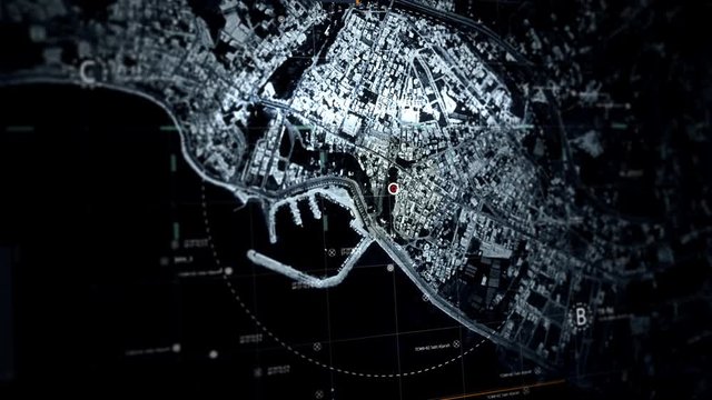 Satellite Radar Scanning the Baniyas Port in Syria, Spy Data, Screen Interface