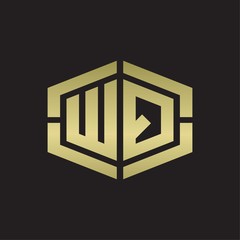 WQ Logo monogram with hexagon shape and piece line rounded design tamplate on gold colors