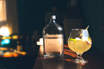 The sun shines into the room, and drinks of all colors look delicious